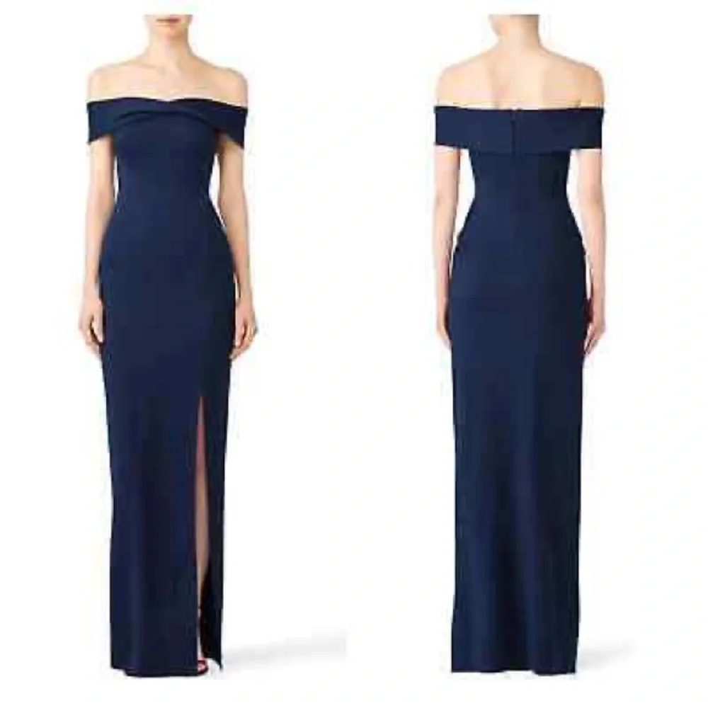 NICHOLAS Ponti Knot Front Off Shoulder Gown in Deep Navy - Picture 2 of 8